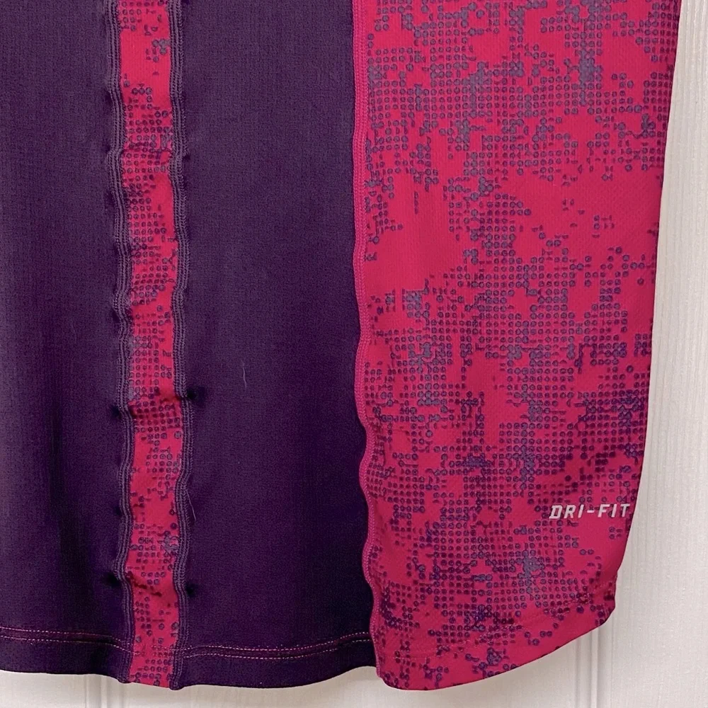 Nike Dri Fit Pink Print Mesh Back Short Sleeve Activewear Top Sz L